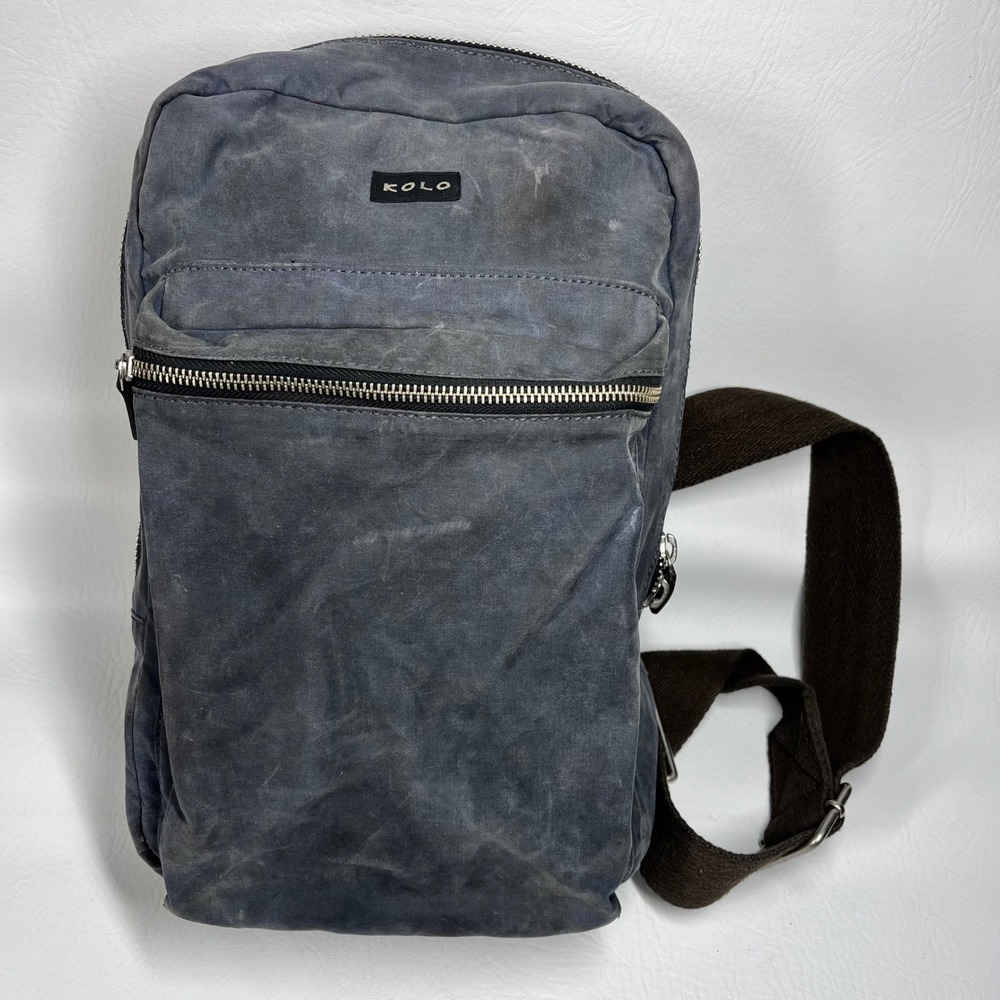 Kolo Bag Company Organic Cotton Waxed Canvas Sling Backpack Blue Gray Crossbody